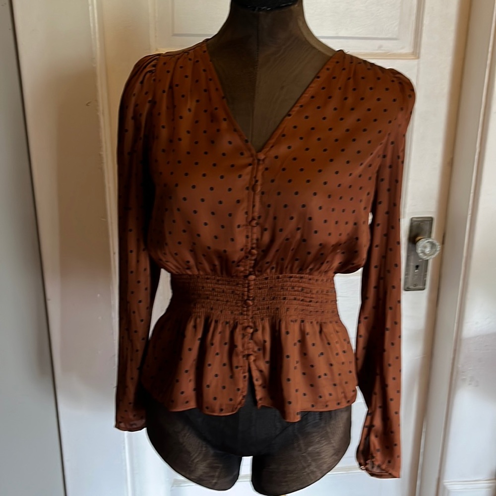 Banana Republic Brown and Black Polka Dot Blouse
